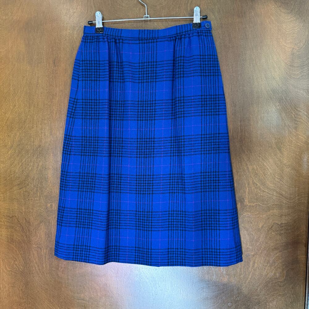 80s Vintage Pendleton 100% virgin wool blue plaid pencil Skirt